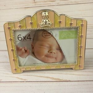 Green Tree Baby Photo Frame Enamel Rhinestone Easel Back Teddy Bear Stars 6x4”